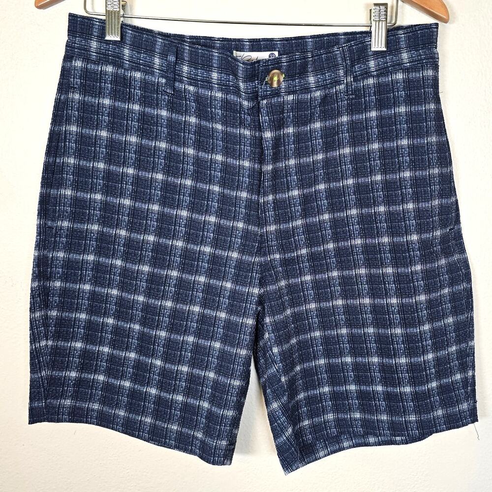 TailorByrd Performance Shorts Men's 32 Blue Seersucker Plaid Cool Wicking Golf